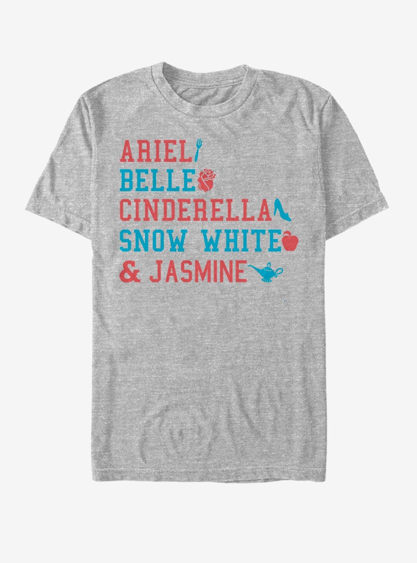 Disney Aladdin Americana Stacked Names T-Shirt | Trending Graphic Tee For Fans