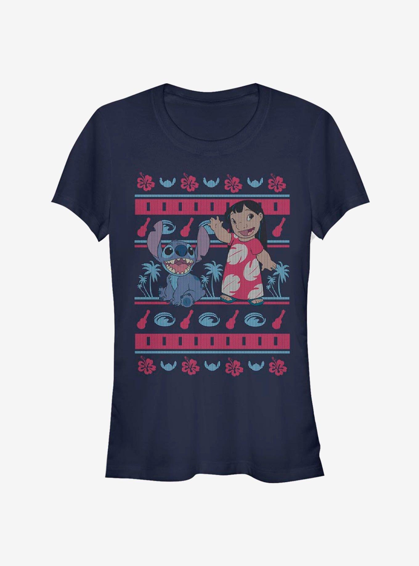 Disney Lilo & Stitch Christmas Hawaiian Pattern Girls T-Shirt | Trending Graphic Tee For Fans