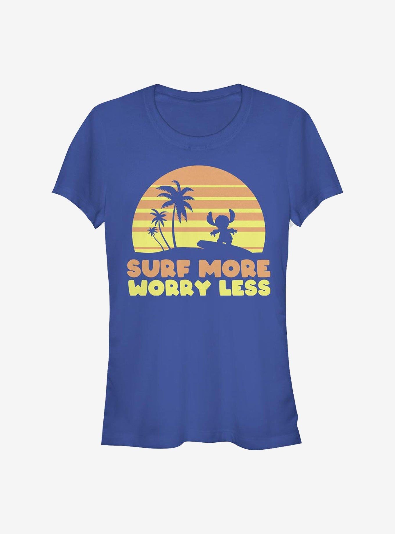 Disney Lilo & Stitch Surf More Worry Less Girls T-Shirt | Trending Graphic Tee For Fans
