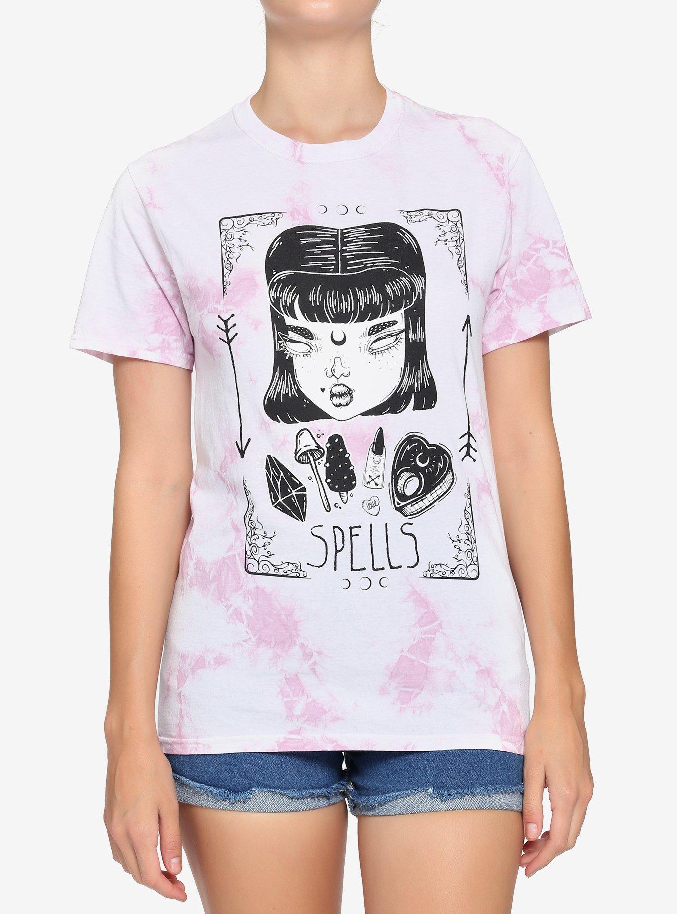 Spells Pink Tie-Dye Boyfriend Fit Girls By Lolle T-Shirt | Trending Graphic Tee For Fans