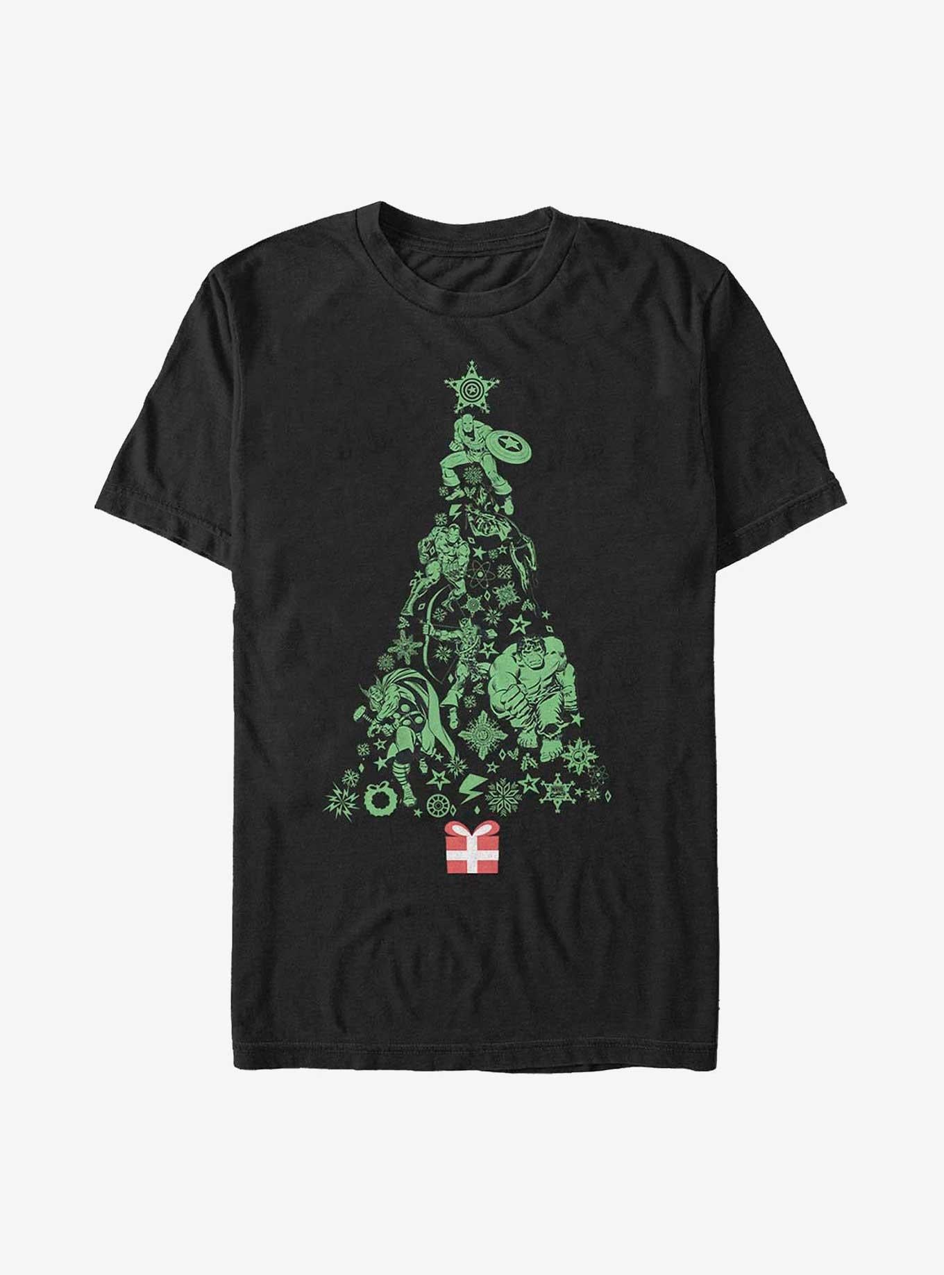 Marvel Holiday Icon Tree T-Shirt | Trending Graphic Tee For Fans