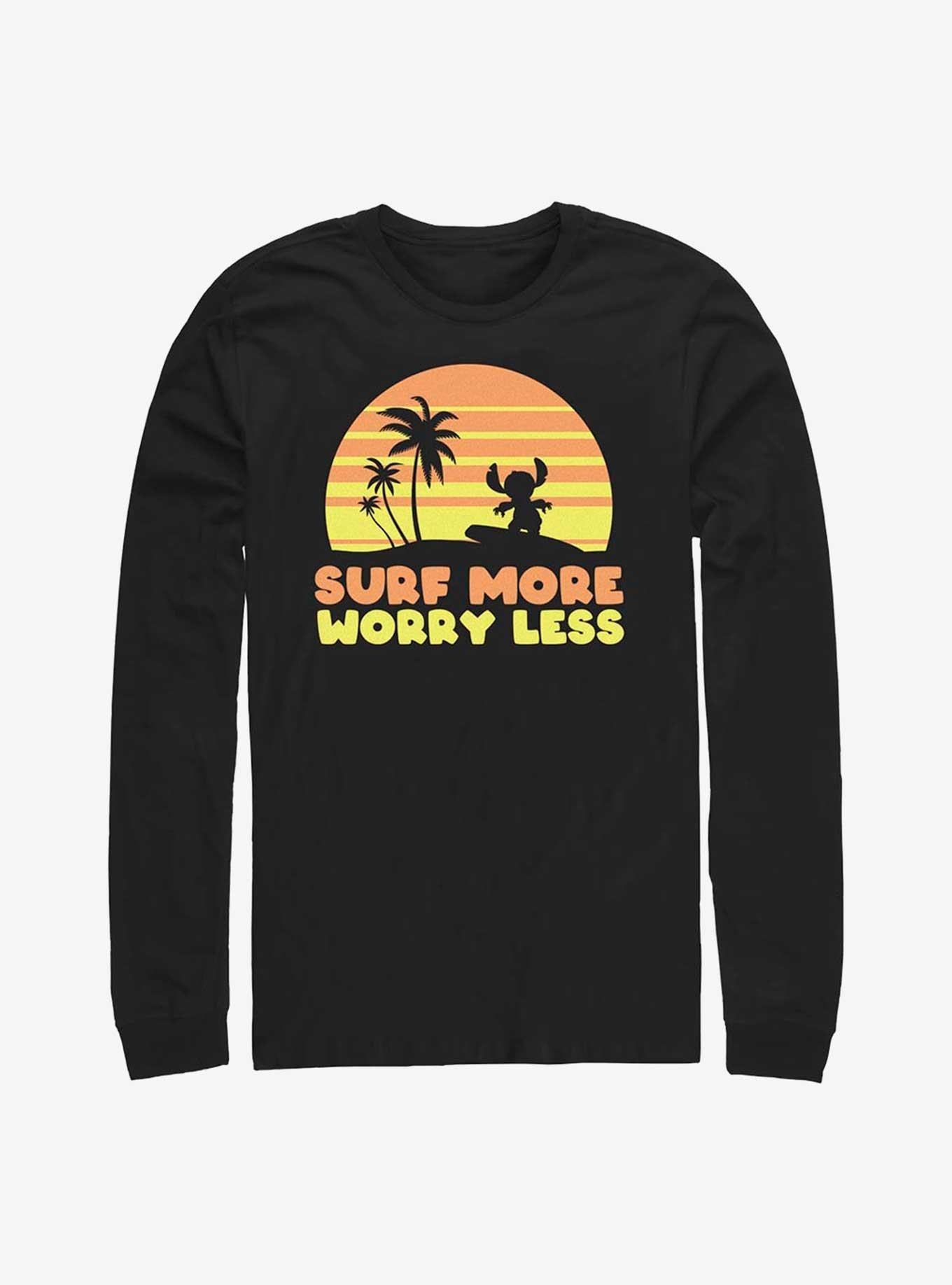 Disney Lilo & Stitch Surf More Worry Less Long Sleeve T-Shirt | Trending Graphic Tee For Fans
