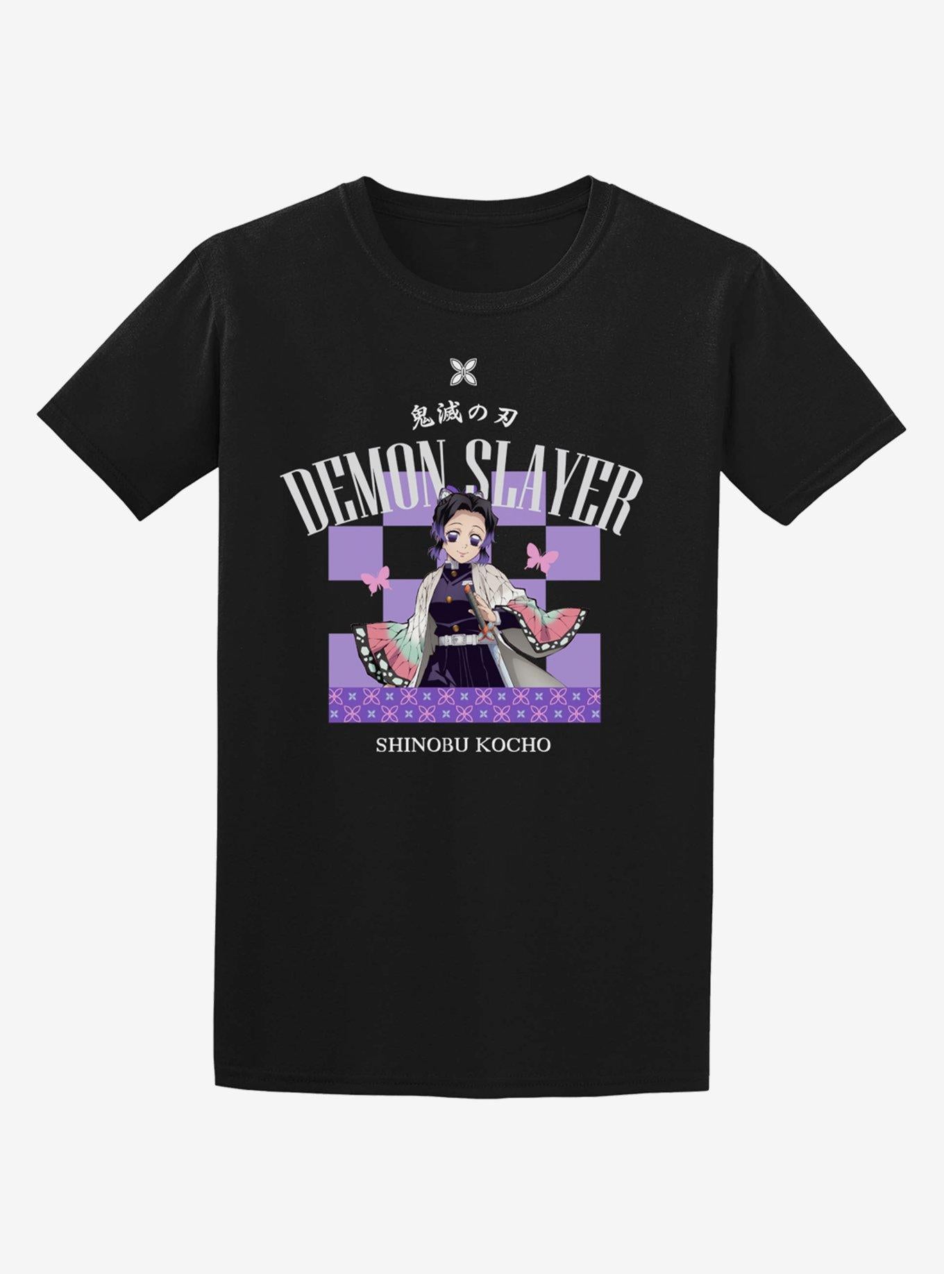 Demon Slayer Kimetsu No Yaiba Shinobu Checkered Boyfriend Fit Girls T-Shirt | Trending Graphic Tee For Fans