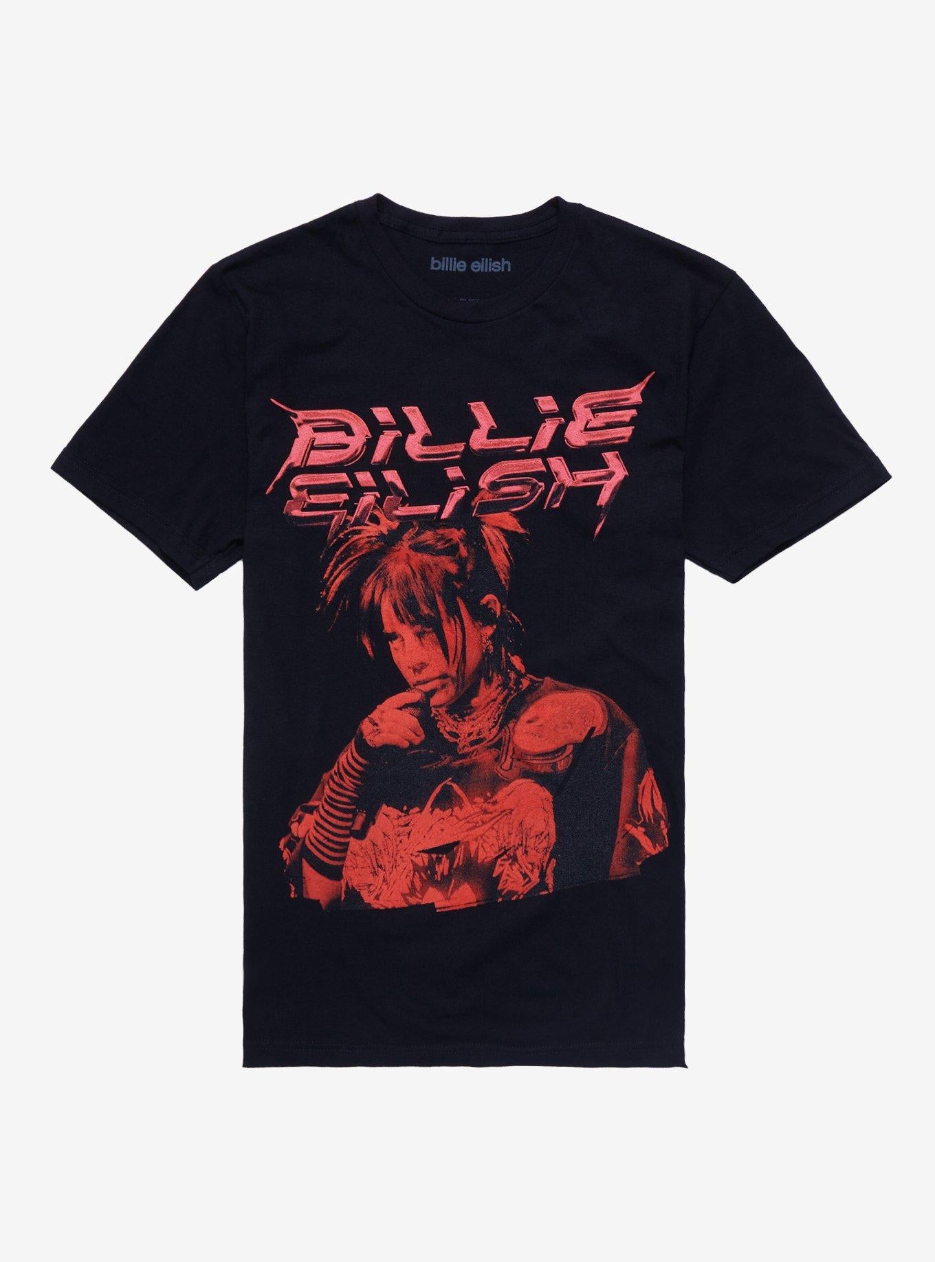 Billie Eilish Red Portrait Boyfriend Fit Girls T-Shirt | Trending Graphic Tee For Fans