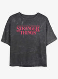 Stranger Things Logo Mineral Wash Crop Girls T-Shirt | Trending Graphic Tee For Fans