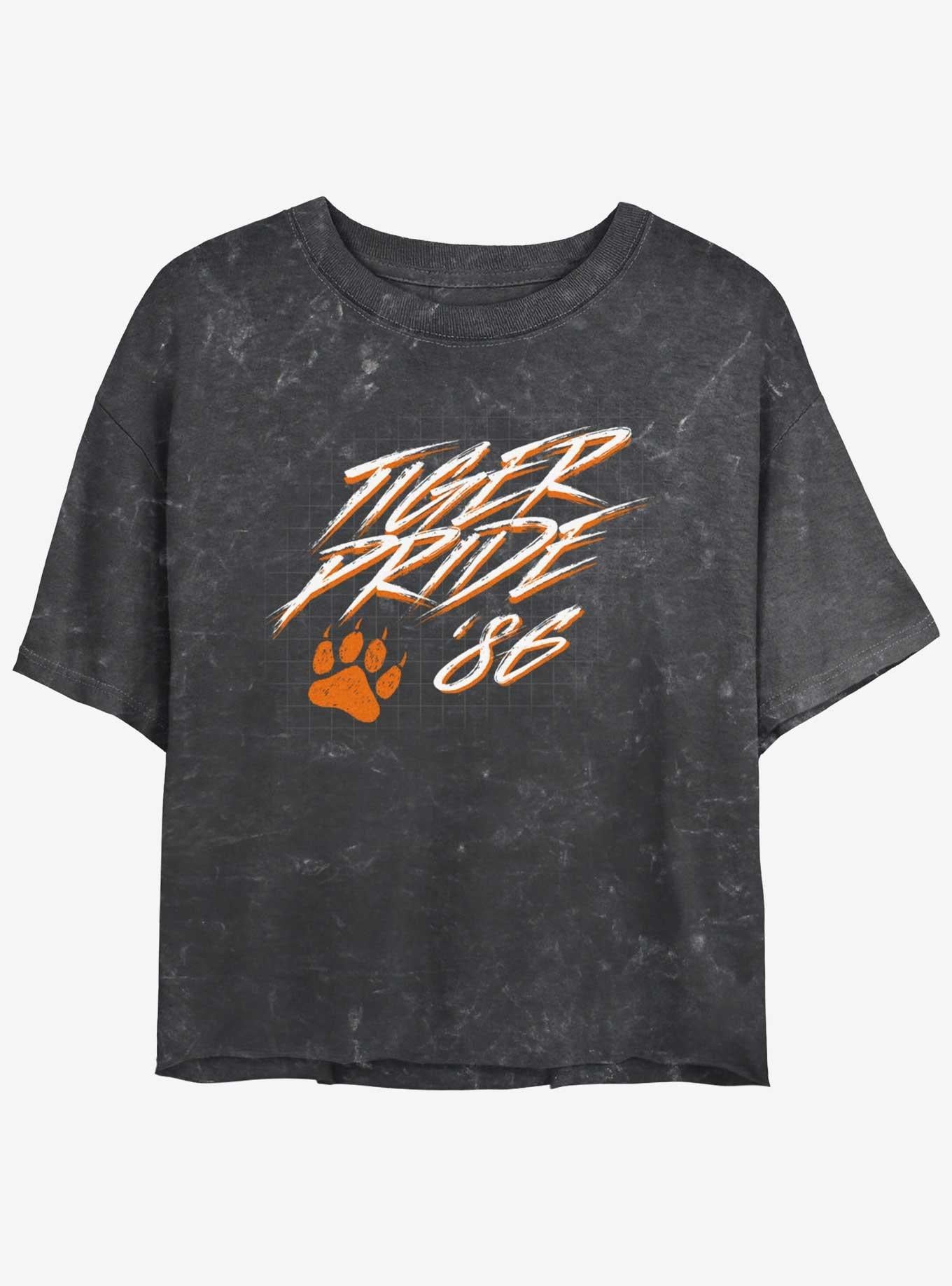 Stranger Things Tiger Pride Mineral Wash Crop Girls T-Shirt | Trending Graphic Tee For Fans