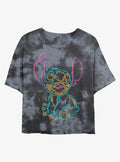 Disney Lilo & Stitch Line Art Neon Stitch Tie-Dye Girls Crop T-Shirt | Trending Graphic Tee For Fans