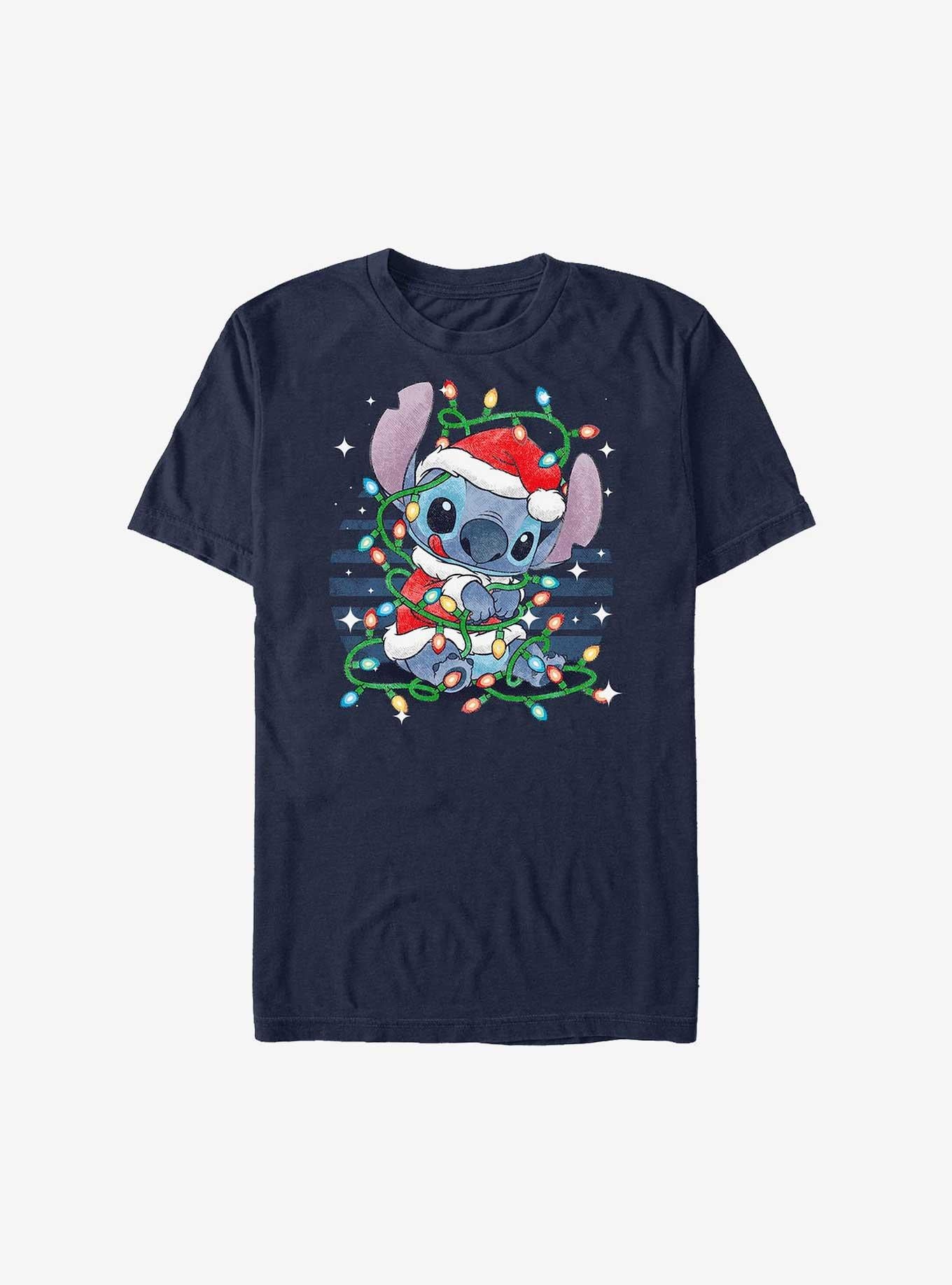 Disney Lilo & Stitch Santa Stitch Christmas Lights Extra Soft T-Shirt | Trending Graphic Tee For Fans