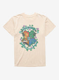 Harry Potter Hogwarts Crest Flowers Mineral Wash T-Shirt | Trending Graphic Tee For Fans