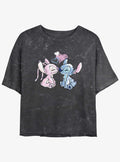 Disney Lilo & Stitch Angel Loves Stitch Mineral Wash Girls Crop T-Shirt | Trending Graphic Tee For Fans
