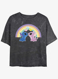 Disney Lilo & Stitch Angel & Stitch Love Under The Rainbow Mineral Wash Girls Crop T-Shirt | Trending Graphic Tee For Fans
