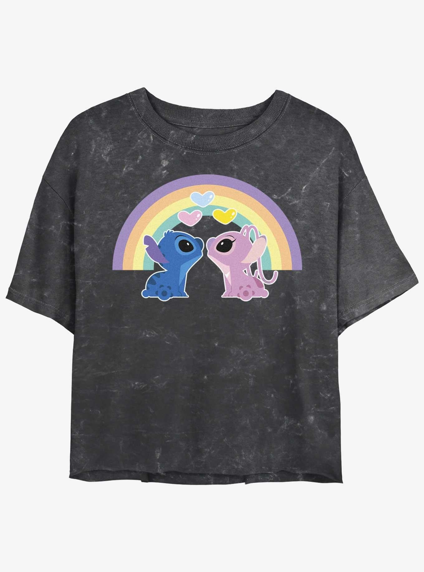 Disney Lilo & Stitch Angel & Stitch Love Under The Rainbow Mineral Wash Girls Crop T-Shirt | Trending Graphic Tee For Fans