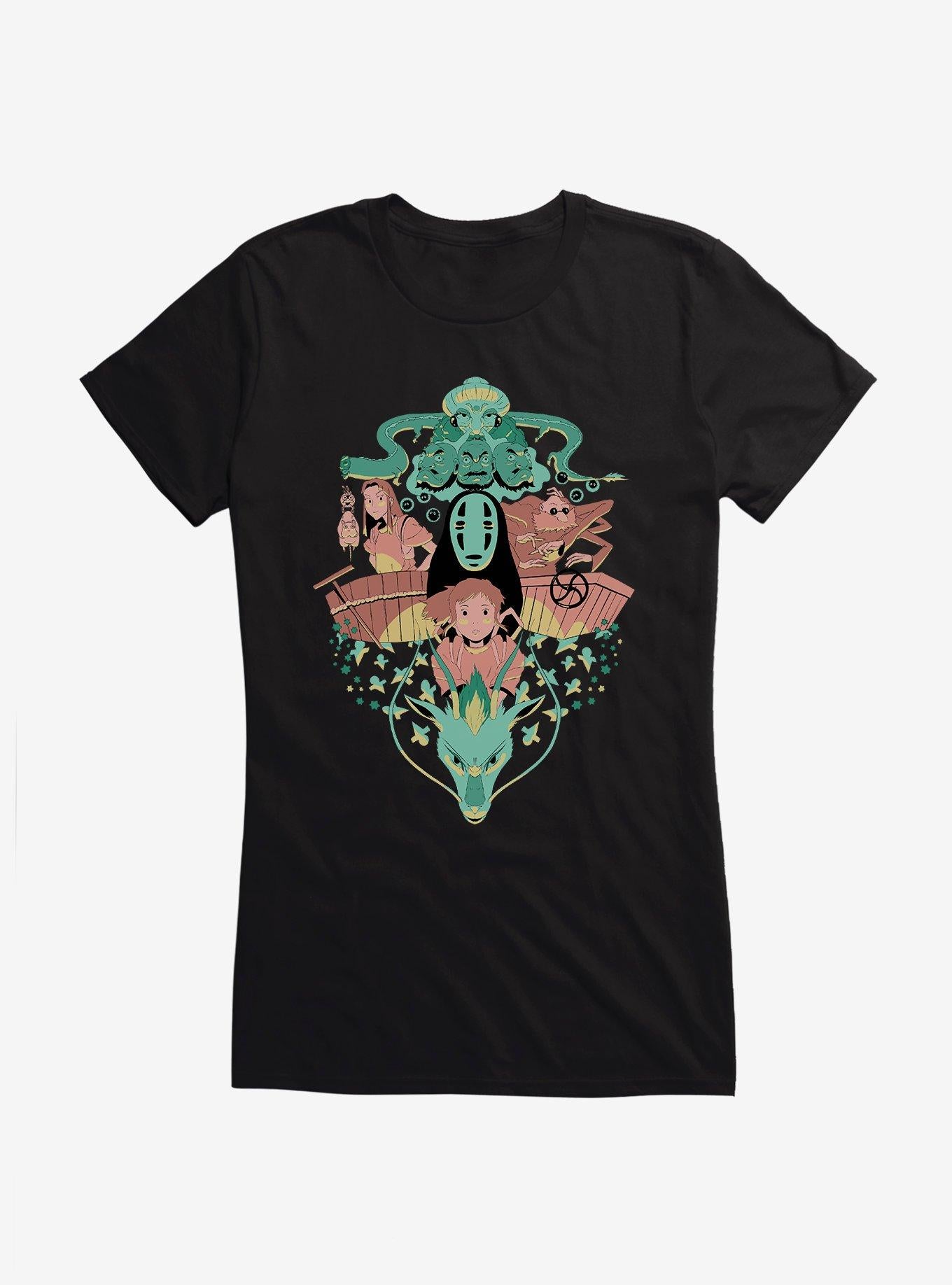 Studio Ghibli Spirited Away Chihiro And No Face Group Crest Girls T-Shirt | Trending Graphic Tee For Fans