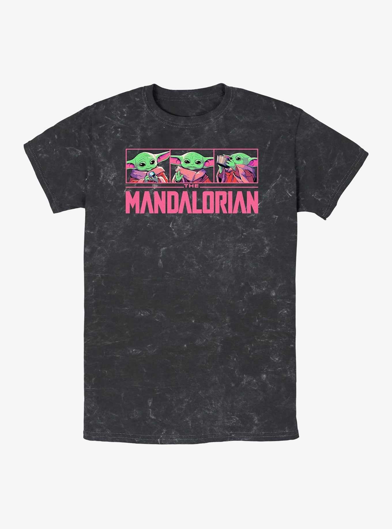 Star Wars The Mandalorian Grogu Neon Logo Mineral Wash T-Shirt | Trending Graphic Tee For Fans