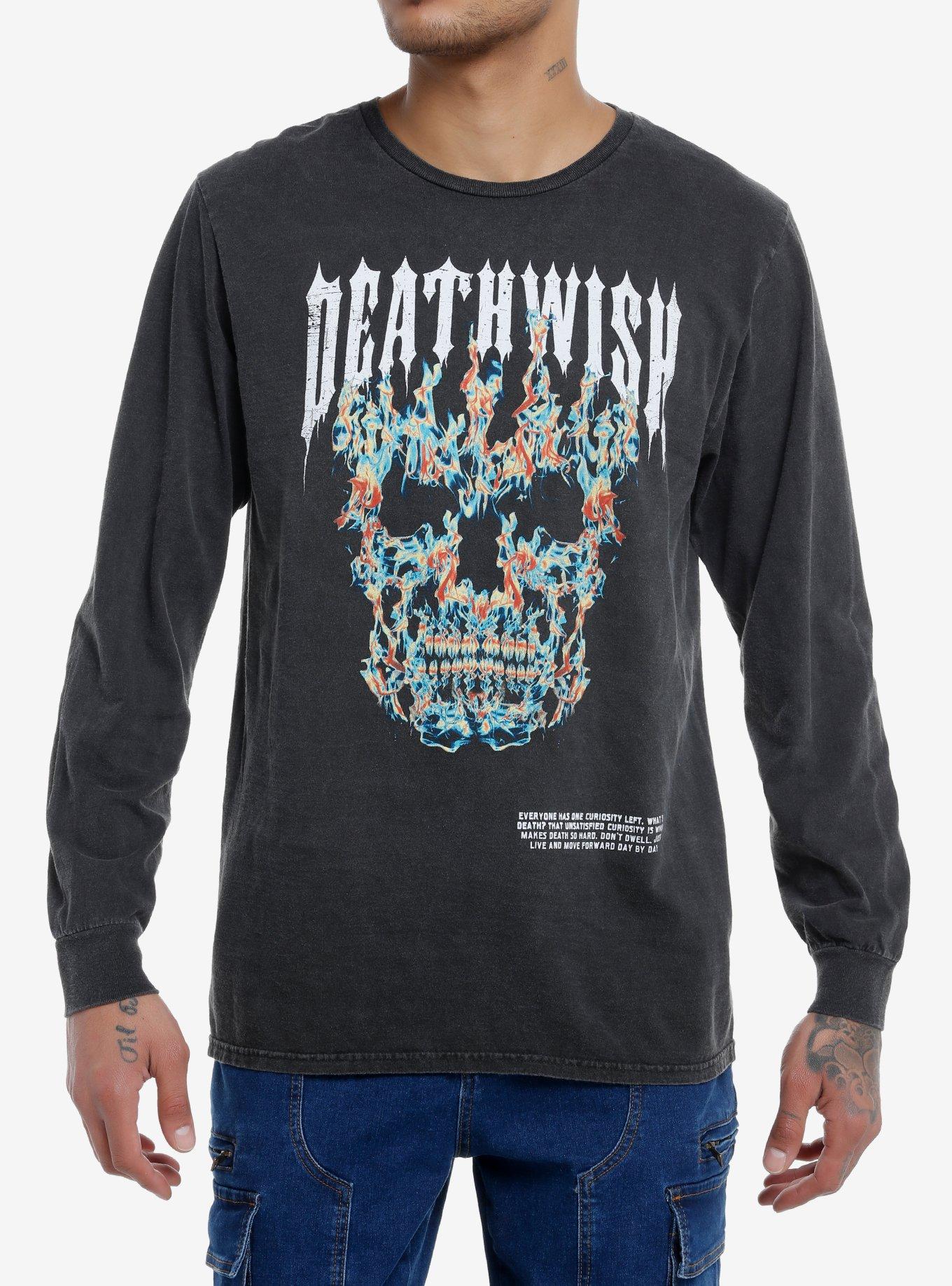 Social Collision Death Wish Skull Flames Long-Sleeve T-Shirt | Trending Graphic Tee For Fans