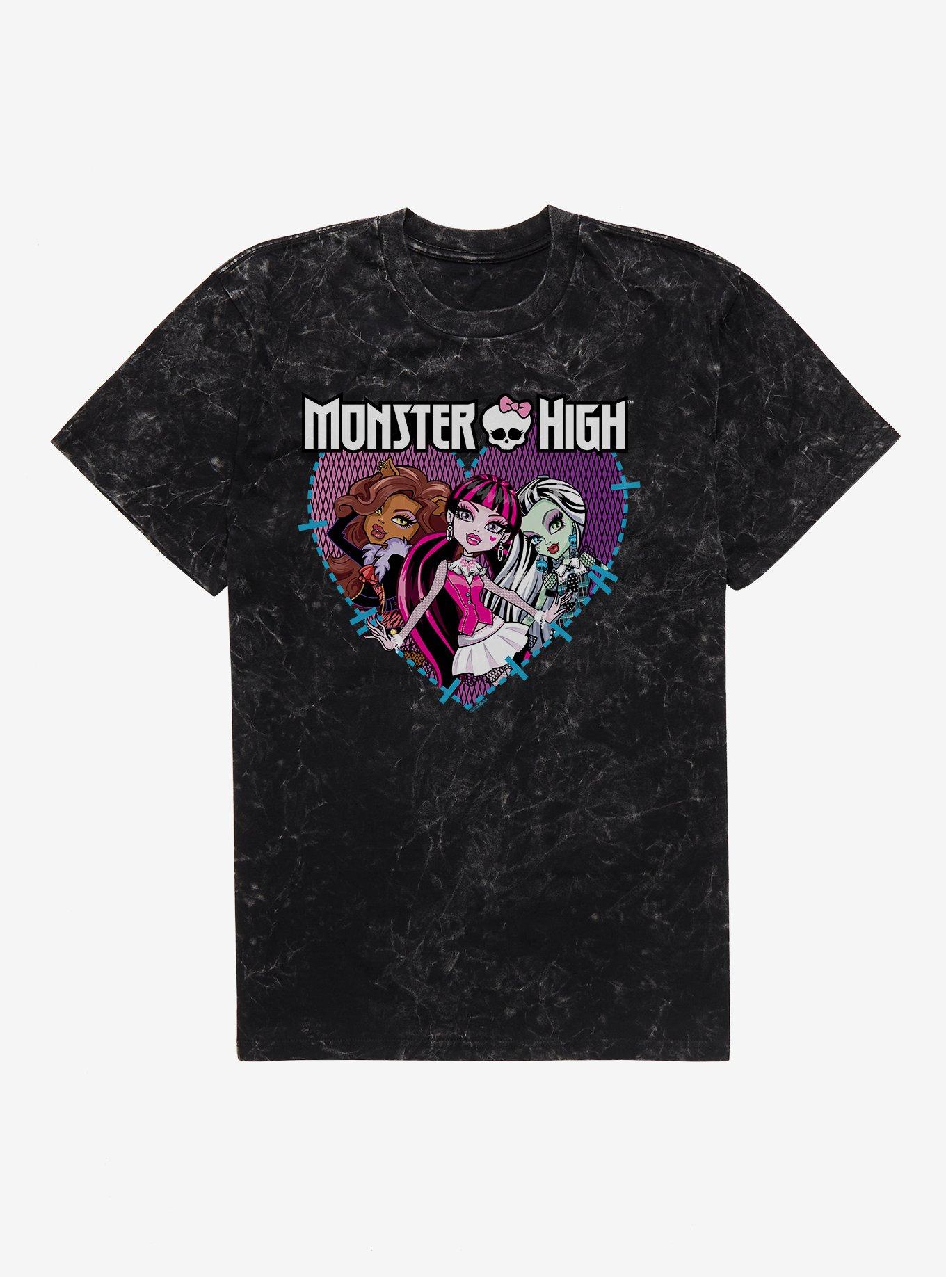Monster High Stitched Heart Group Pose Mineral Wash T-Shirt | Trending Graphic Tee For Fans