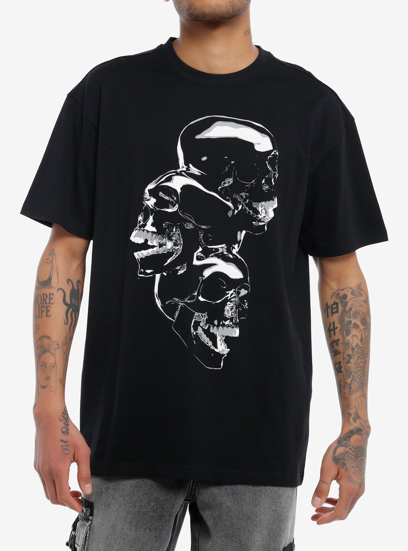 Laughing Chrome Skull Stack T-Shirt | Trending Graphic Tee For Fans