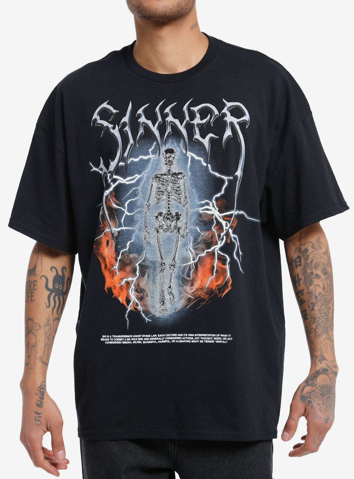 Social Collision Sinner Fiery Skeleton Oversized T-Shirt | Trending Graphic Tee For Fans