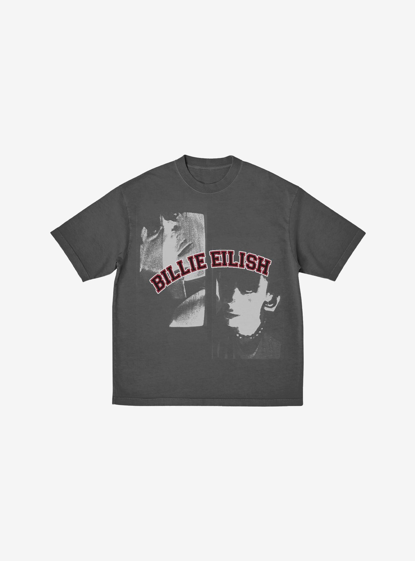Billie Eilish Double Portrait Grey Boyfriend Fit Girls T-Shirt | Trending Graphic Tee For Fans