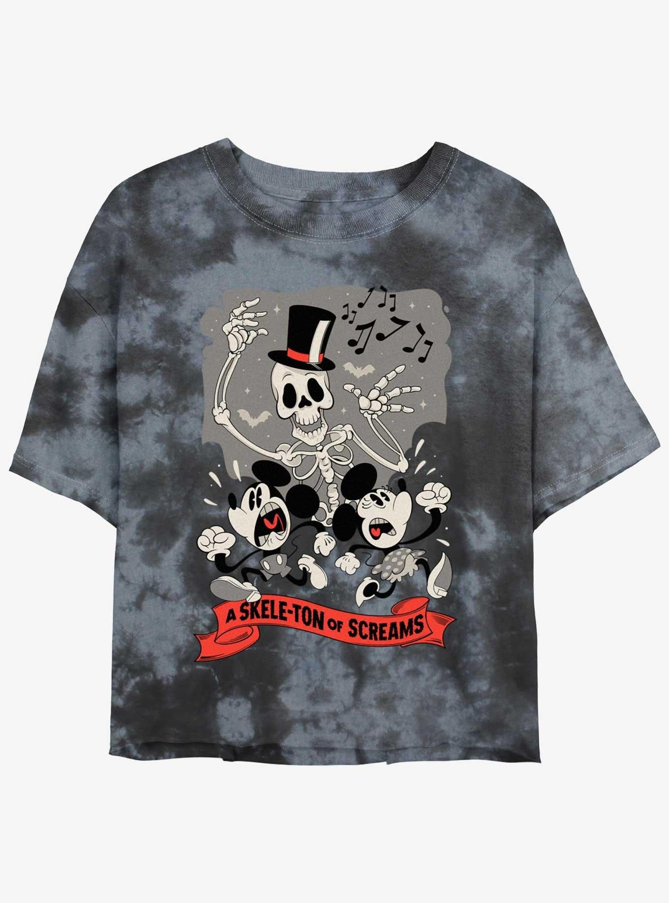 Disney Mickey Mouse A Skele-Ton of Screams Girls Tie-Dye Crop T-Shirt | Trending Graphic Tee For Fans