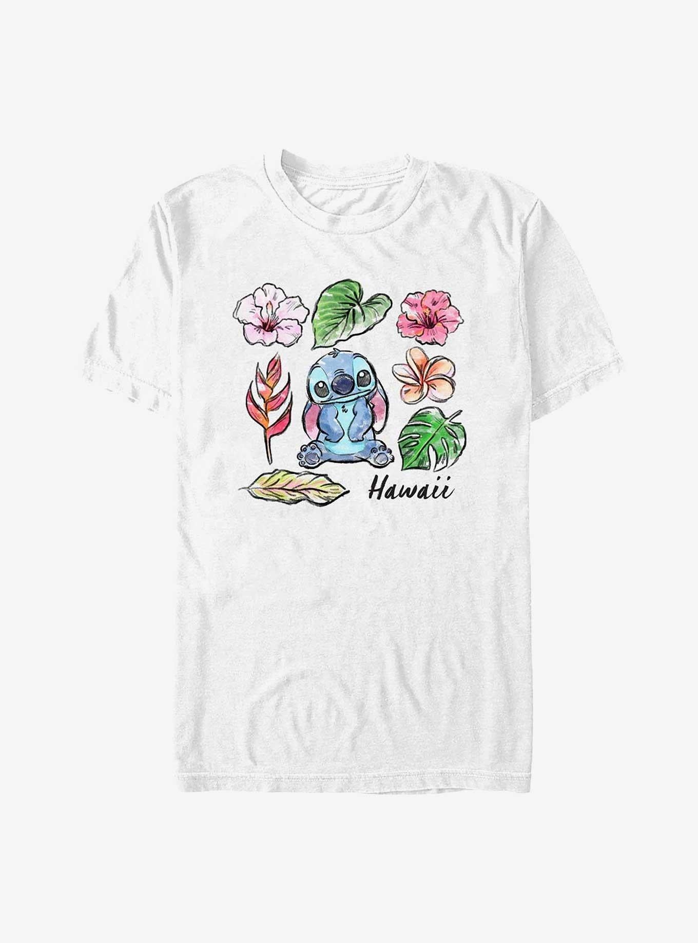 Disney Lilo & Stitch Stitch Watercolor Plants T-Shirt | Trending Graphic Tee For Fans