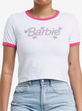 Barbie Rhinestone Logo Ringer Girls Baby T-Shirt | Trending Graphic Tee For Fans