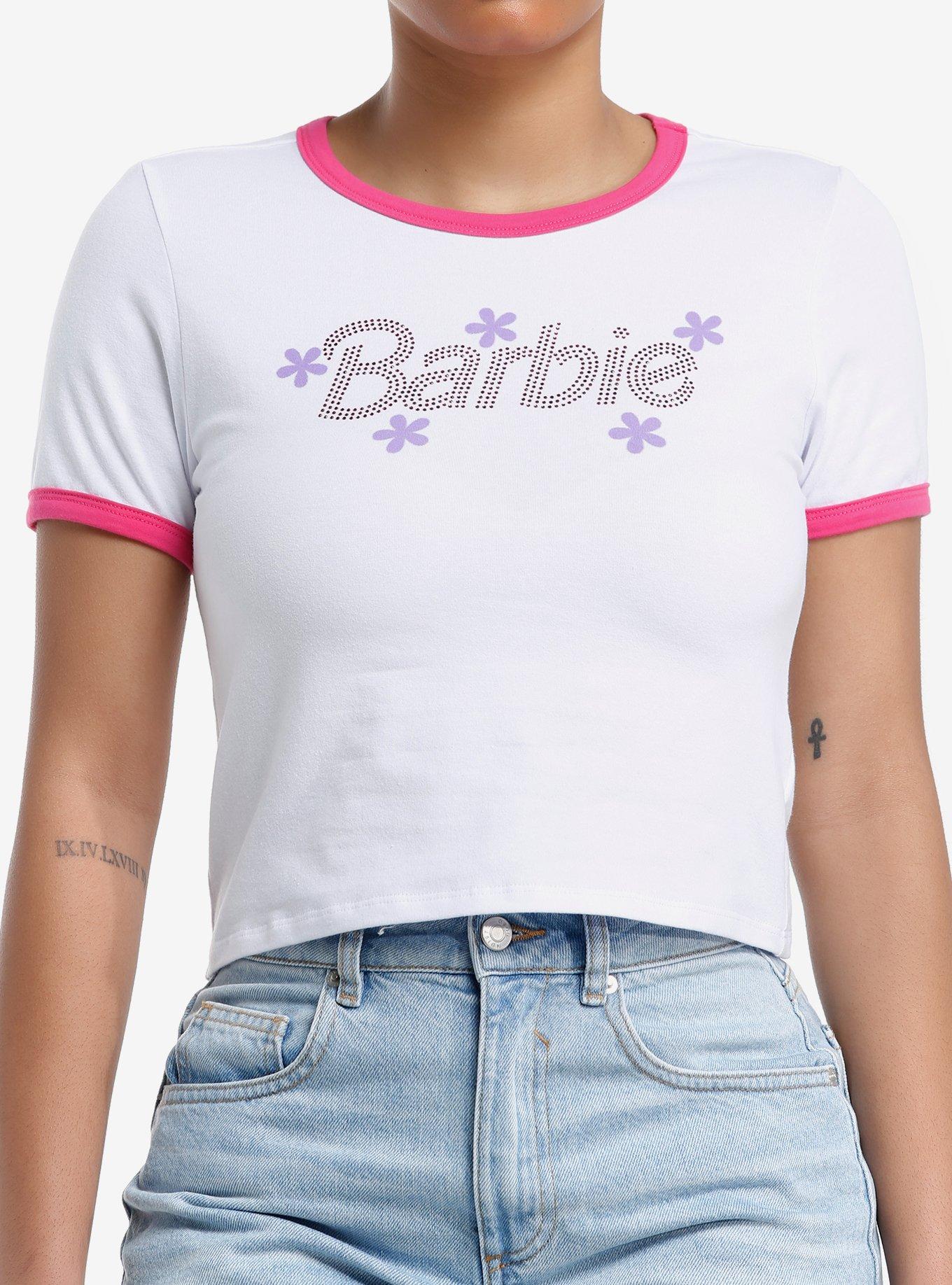 Barbie Rhinestone Logo Ringer Girls Baby T-Shirt | Trending Graphic Tee For Fans