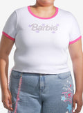 Barbie Rhinestone Logo Ringer Girls Baby Plus Size T-Shirt | Trending Graphic Tee For Fans