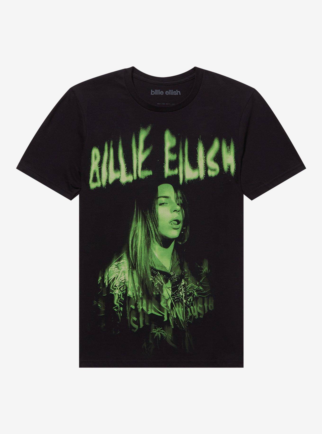 Billie Eilish Green Jumbo Portrait Boyfriend Fit Girls T-Shirt | Trending Graphic Tee For Fans
