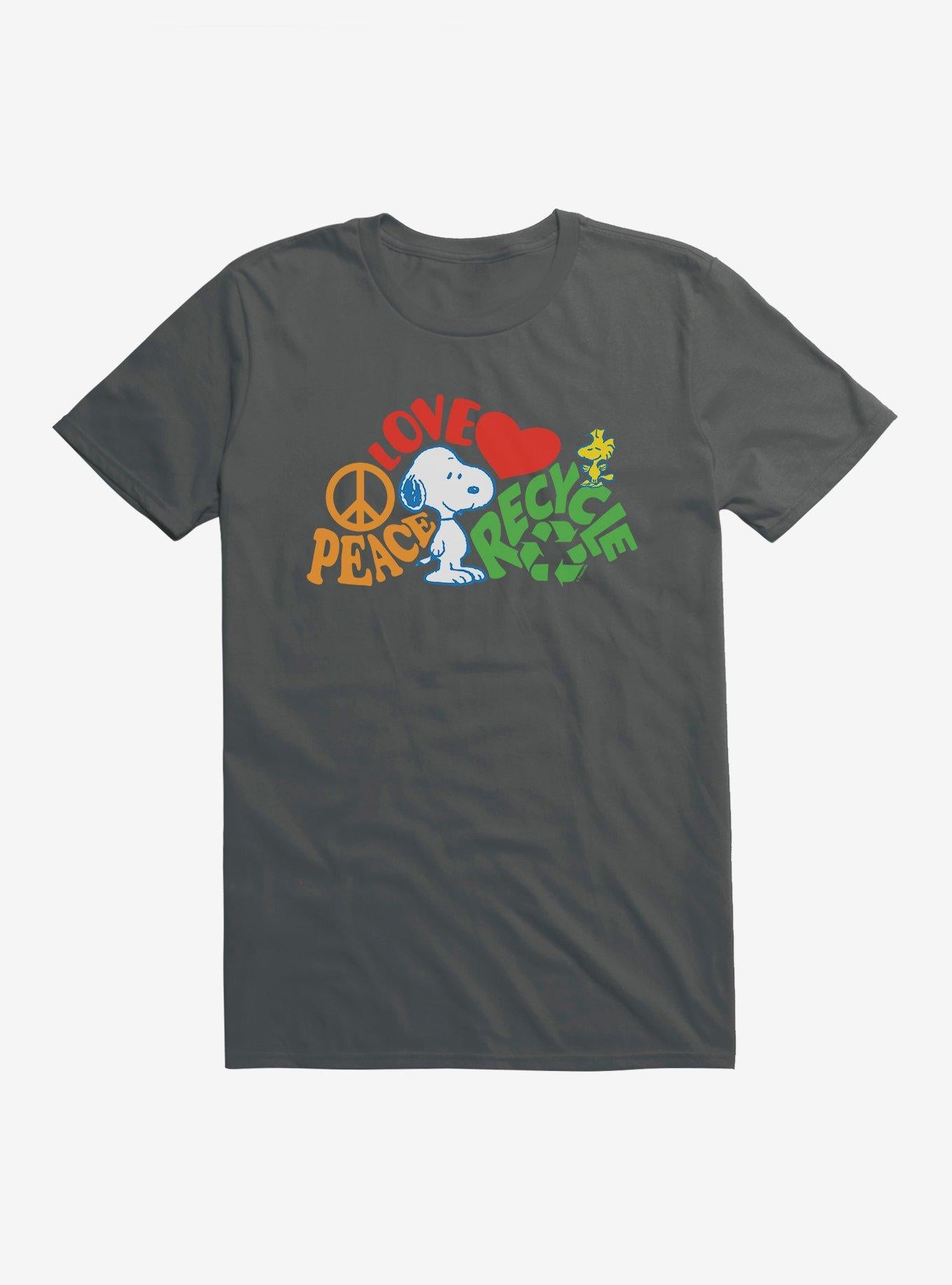 Peanuts Peace Love Recycle T-Shirt | Trending Graphic Tee For Fans
