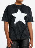Social Collision Graffiti Star Stitch Dark Wash Girls Oversized T-Shirt | Trending Graphic Tee For Fans