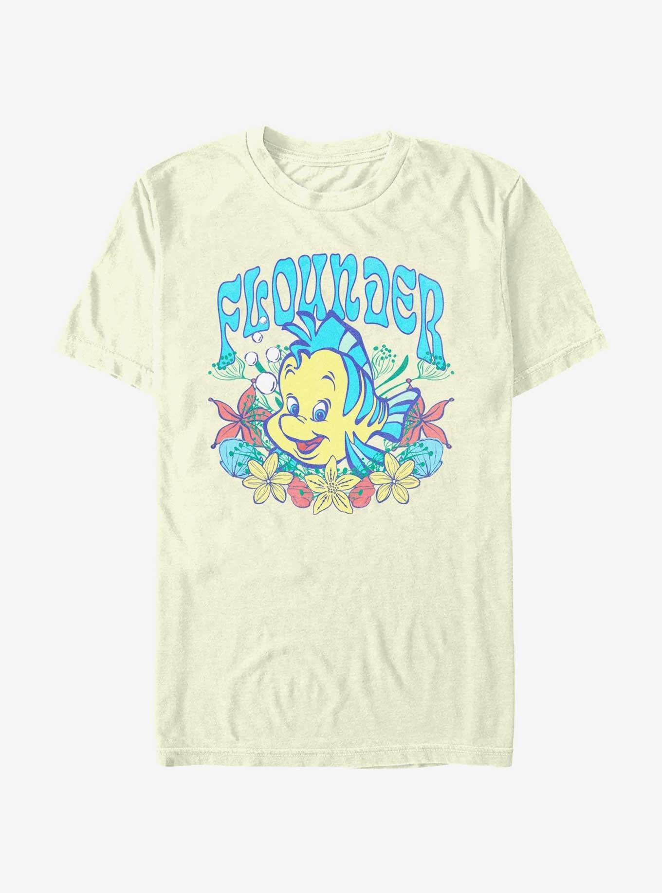Disney The Little Mermaid Flounder Floral Wreath T-Shirt | Trending Graphic Tee For Fans