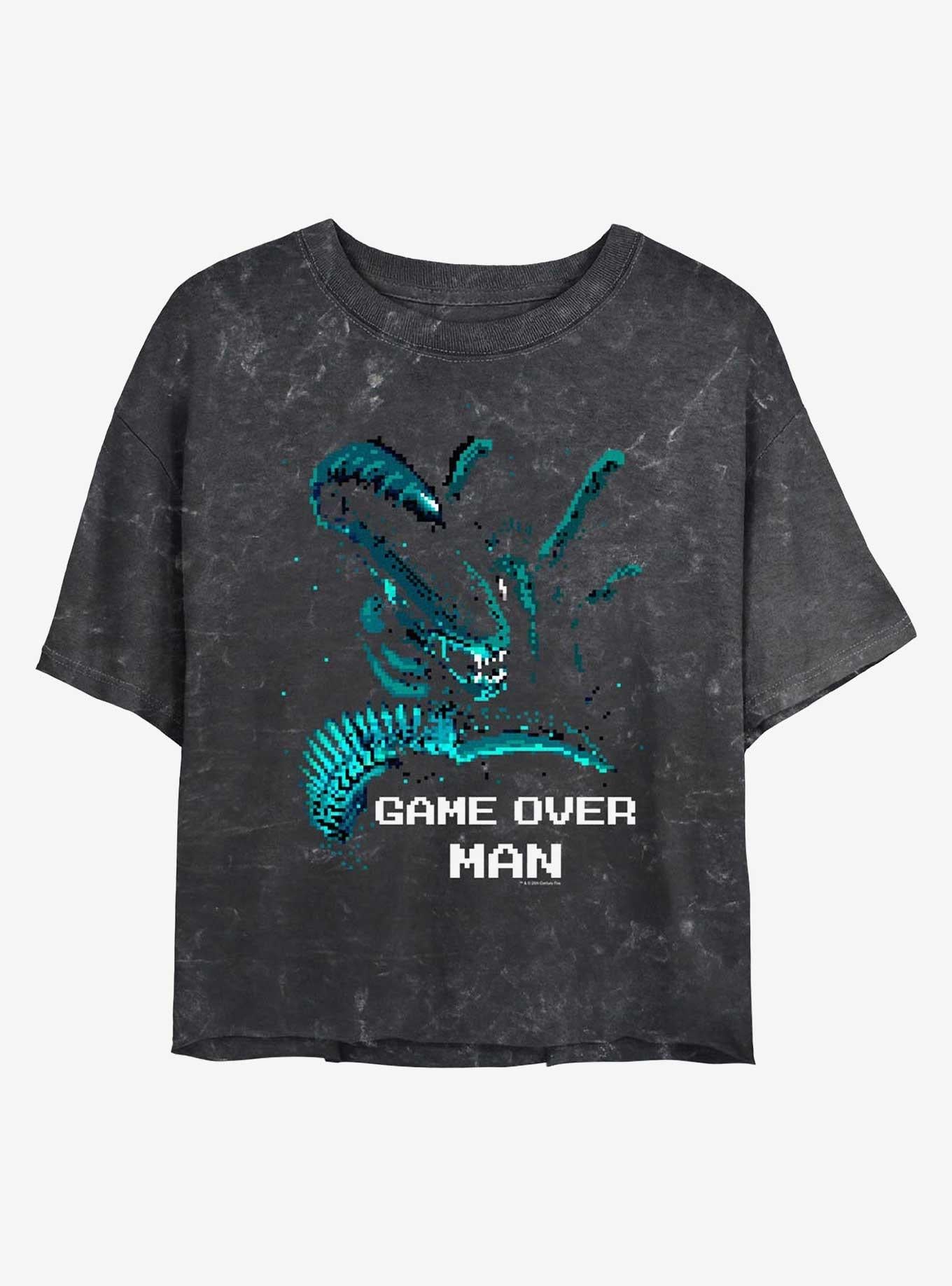 Alien Game Over Man Pixel Girls Mineral Wash Crop T-Shirt | Trending Graphic Tee For Fans