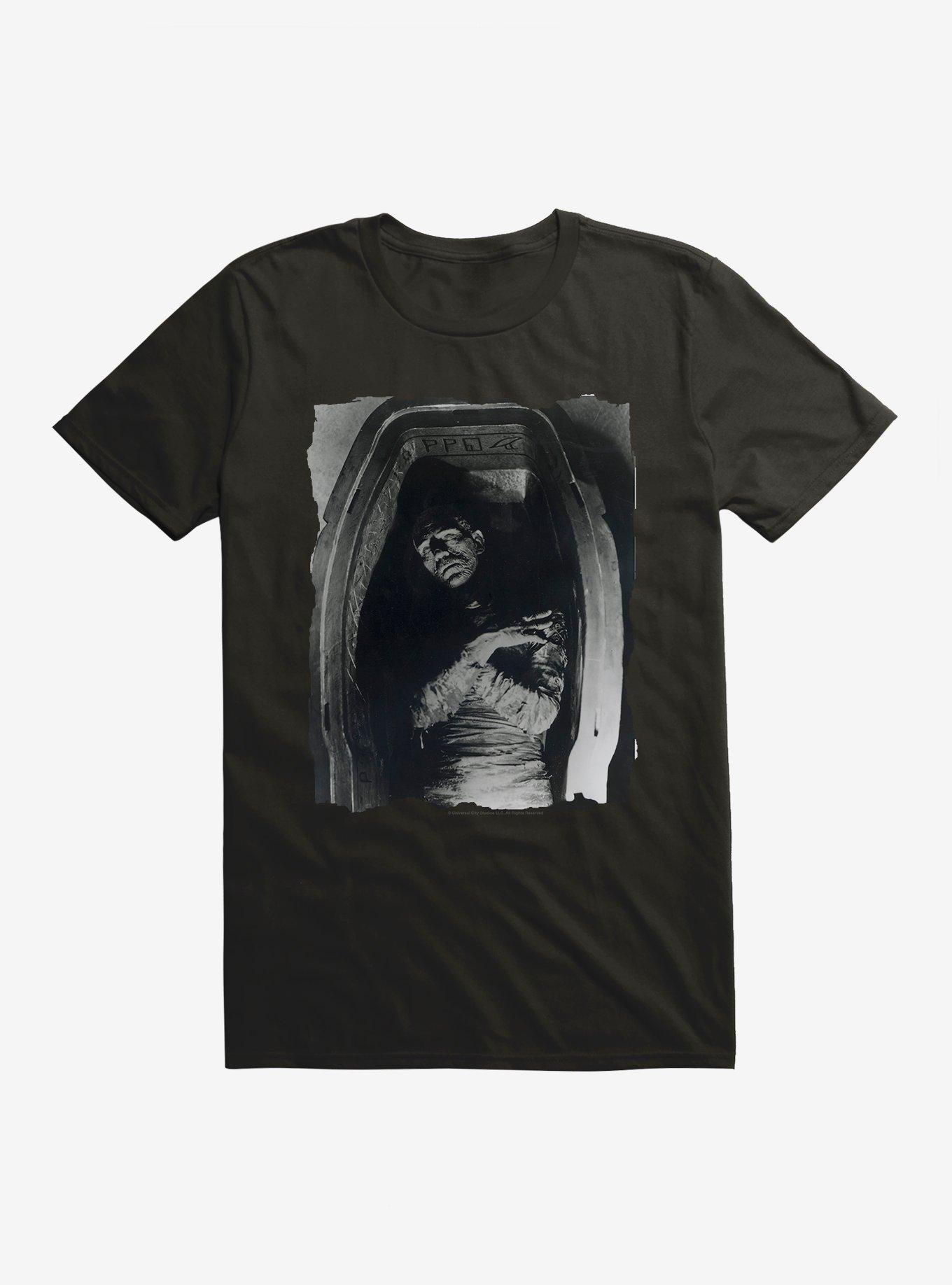 Universal Monsters The Mummy In The Sarcophagus Black & White T-Shirt | Trending Graphic Tee For Fans