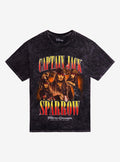 Disney Pirates Of The Caribbean Dead Men Tell No Tales Jack Sparrow Collage Dark Wash T-Shirt | Trending Graphic Tee For Fans