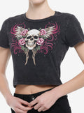 Social Collision Skull Wings Rhinestone Girls Baby T-Shirt | Trending Graphic Tee For Fans
