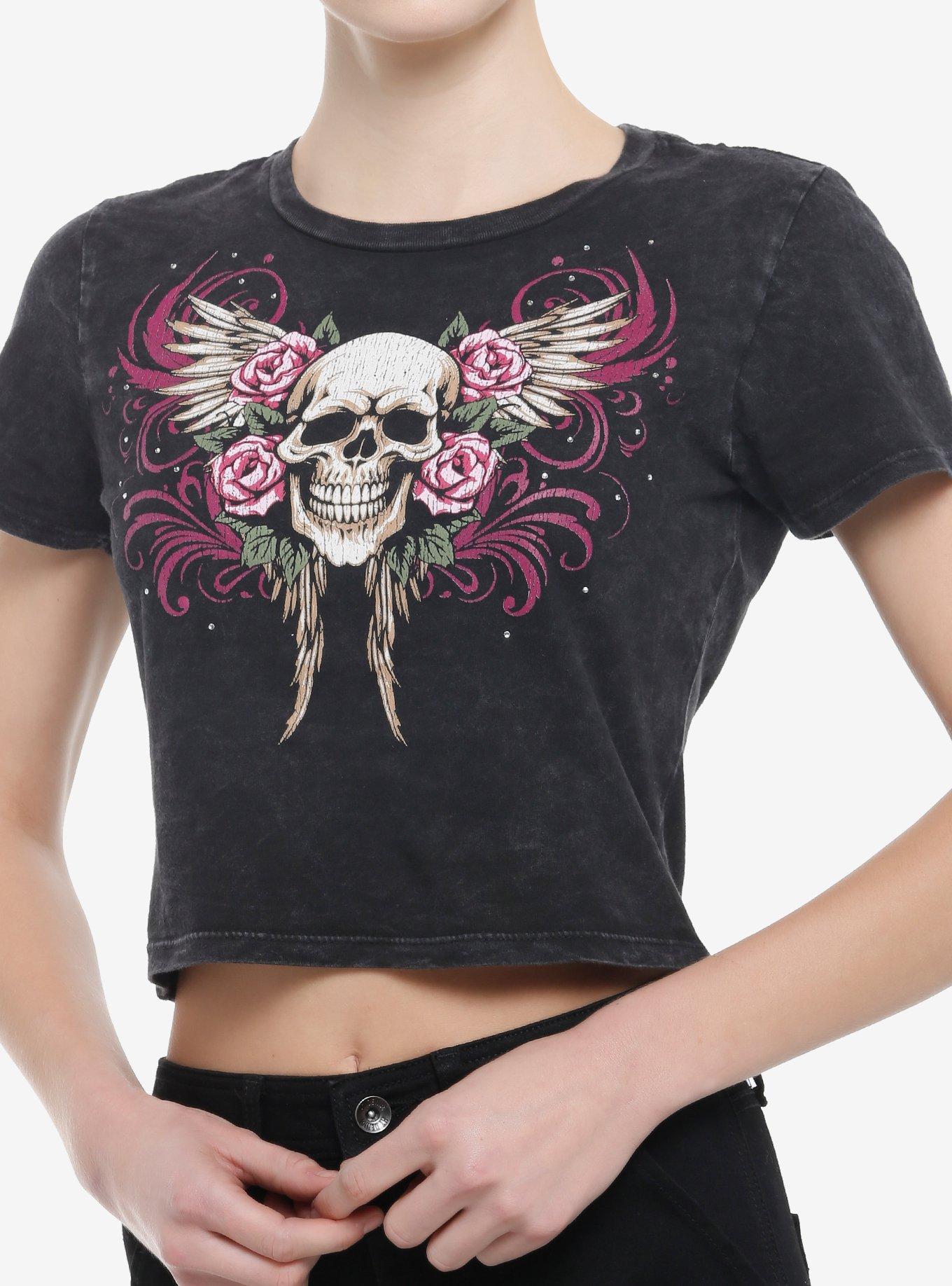 Social Collision Skull Wings Rhinestone Girls Baby T-Shirt | Trending Graphic Tee For Fans