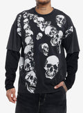 Falling Skulls Oversized Twofer Long-Sleeve T-Shirt | Trending Graphic Tee For Fans