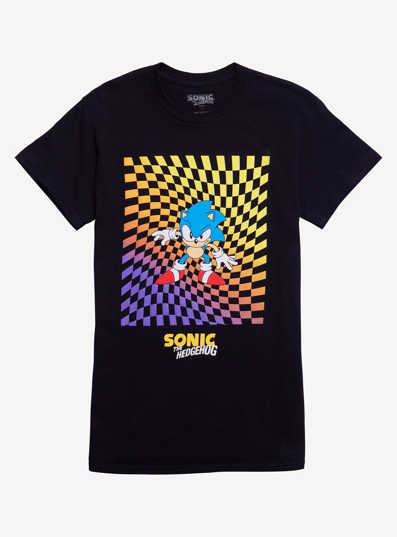 Sonic The Hedgehog Ombre Checkered Boyfriend Fit Girls T-Shirt | Trending Graphic Tee For Fans