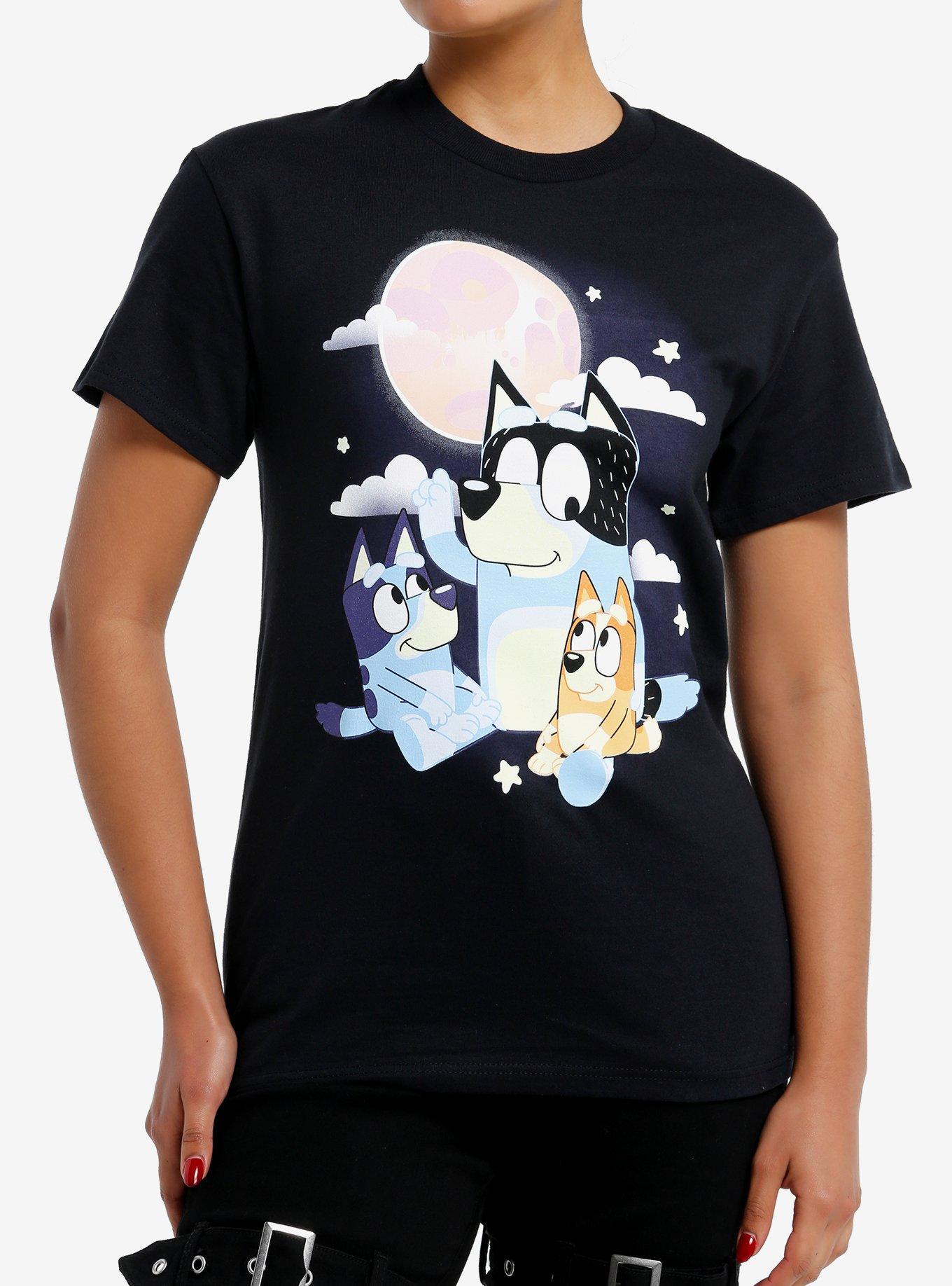 Bluey Dad & Kids Moon Boyfriend Fit Girls T-Shirt | Trending Graphic Tee For Fans