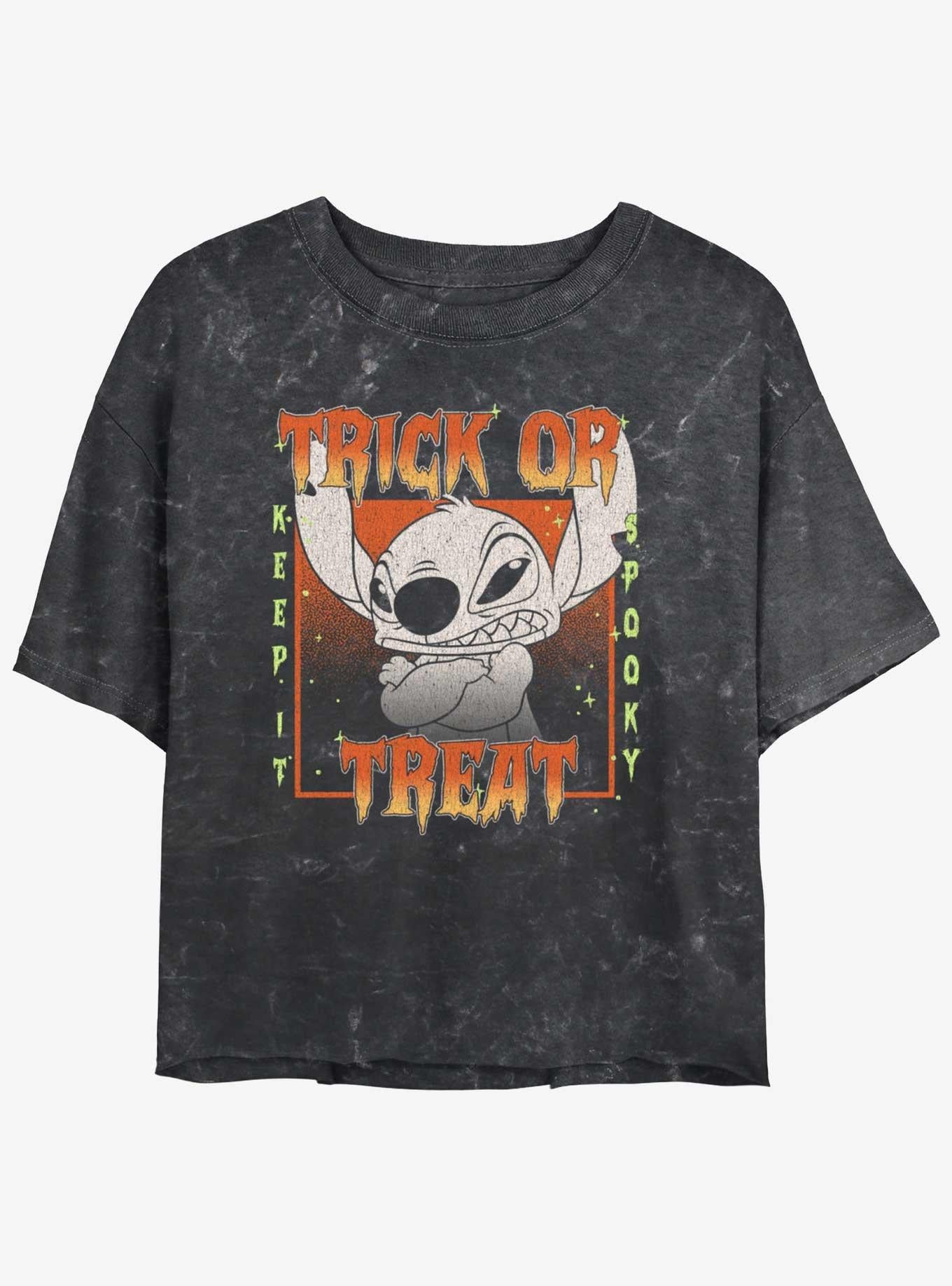 Disney Lilo & Stitch Stay Spooky Girls Mineral Wash Crop T-Shirt | Trending Graphic Tee For Fans
