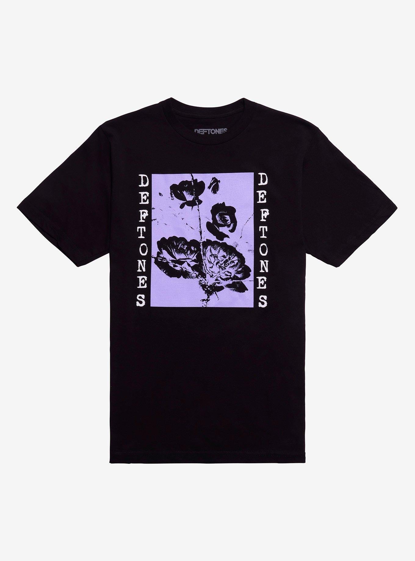 Deftones Black & Lavender Flowers Relaxed Fit Girls T-Shirt | Trending Graphic Tee For Fans