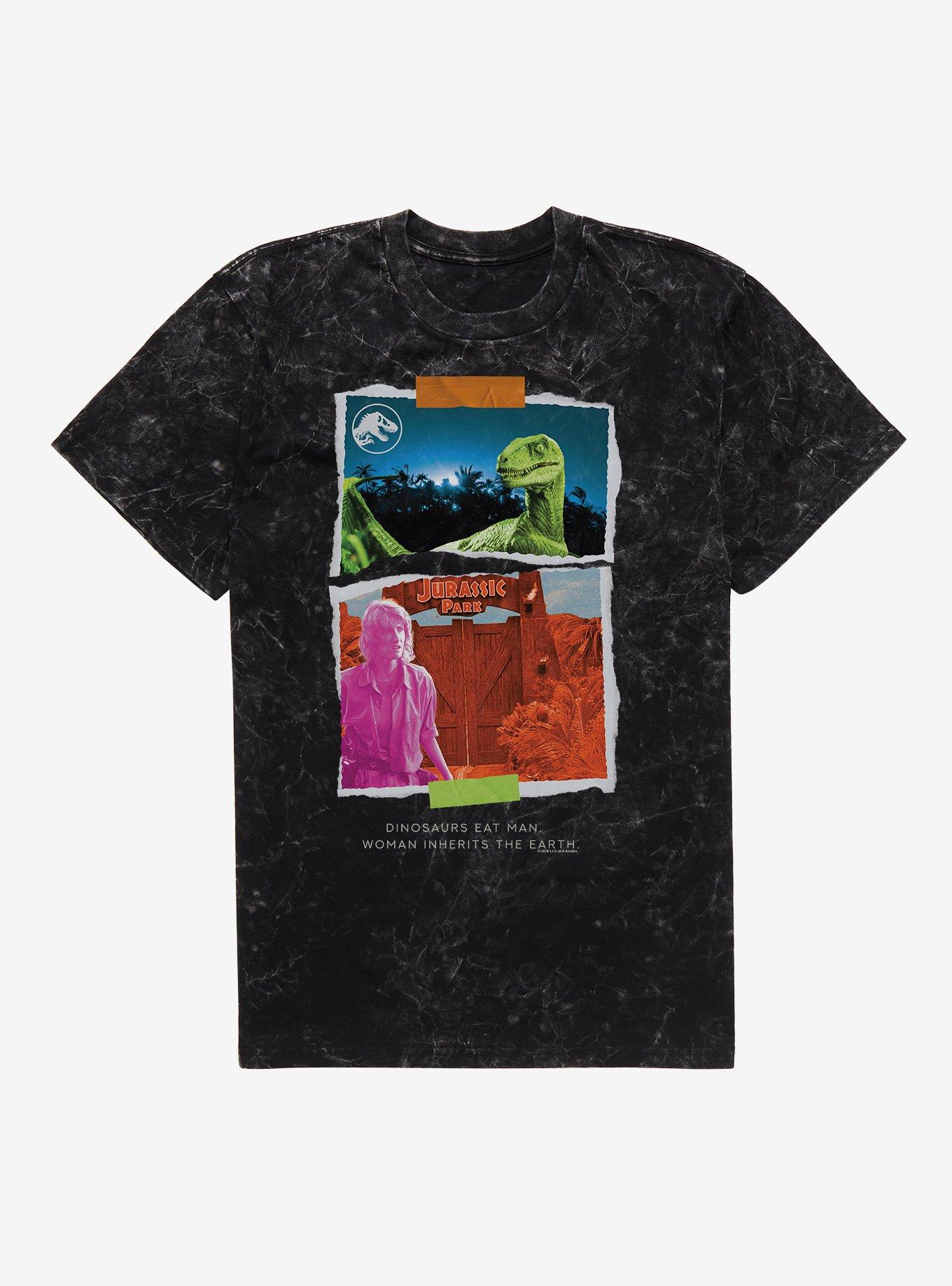 Jurassic Park Dinosaurs Eat Man Woman Inherits The Earth Mineral Wash T-Shirt | Trending Graphic Tee For Fans