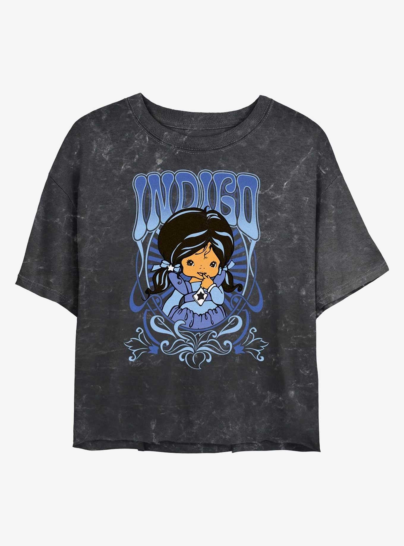 Rainbow Brite Indigo Nouveau Portrait Girls Mineral Wash Crop T-Shirt | Trending Graphic Tee For Fans