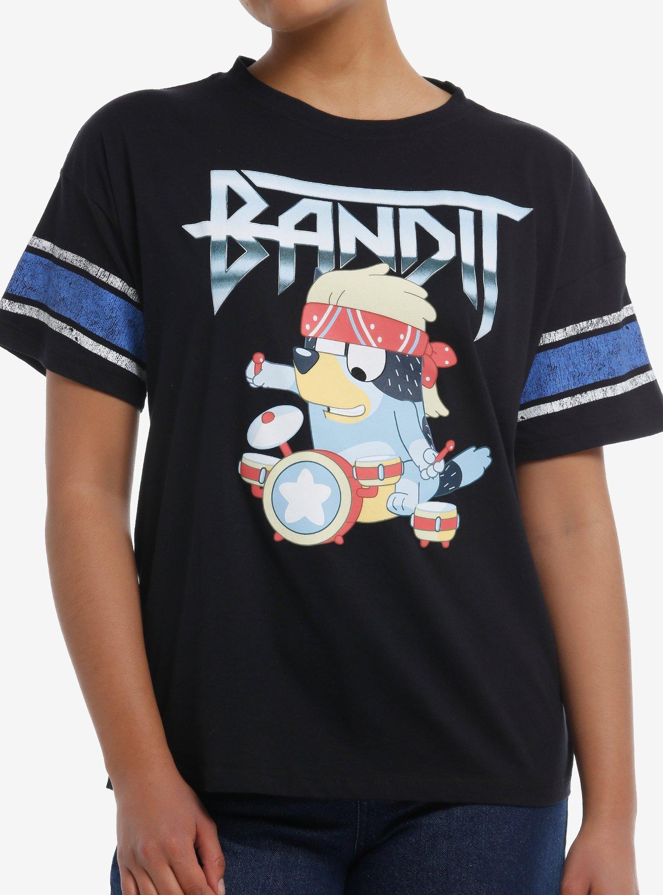 Bluey Bandit Drummer Varsity Girls T-Shirt | Trending Graphic Tee For Fans