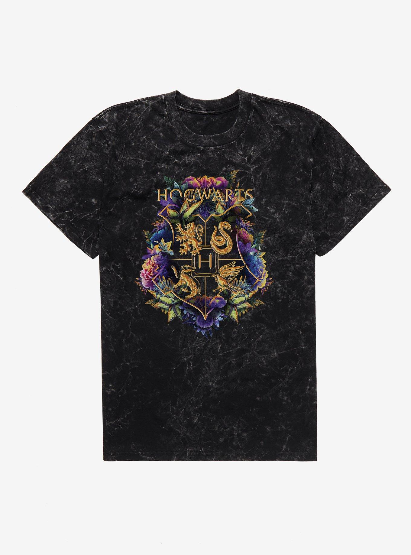 Harry Potter Hogwarts Floral Crest Mineral Wash T-Shirt | Trending Graphic Tee For Fans