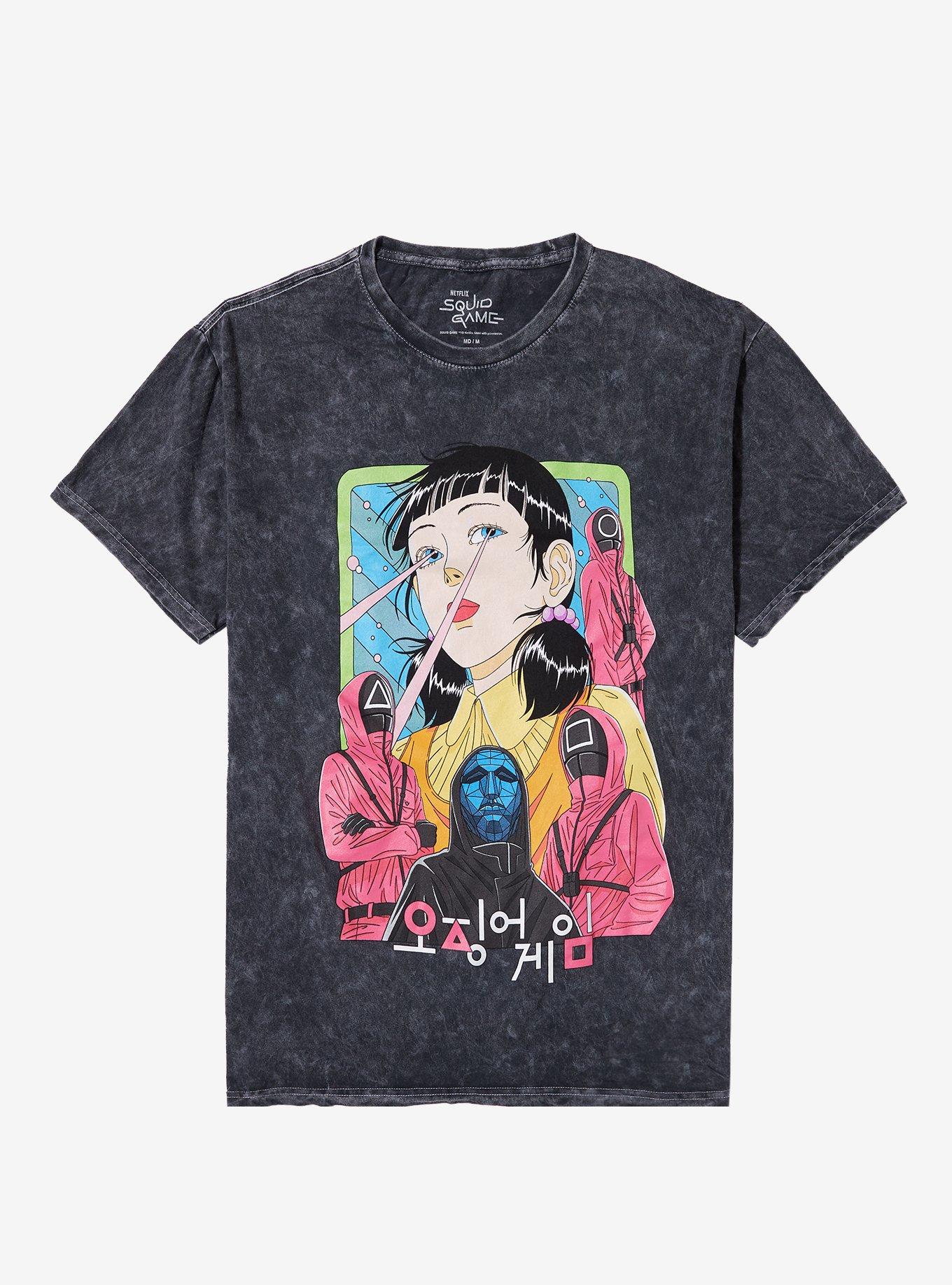 Squid Game 2 Drawn Characters Dark Wash T-Shirt | Trending Graphic Tee For Fans