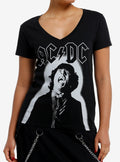 AC DC Angus Young Portrait Girls V-Neck T-Shirt | Trending Graphic Tee For Fans