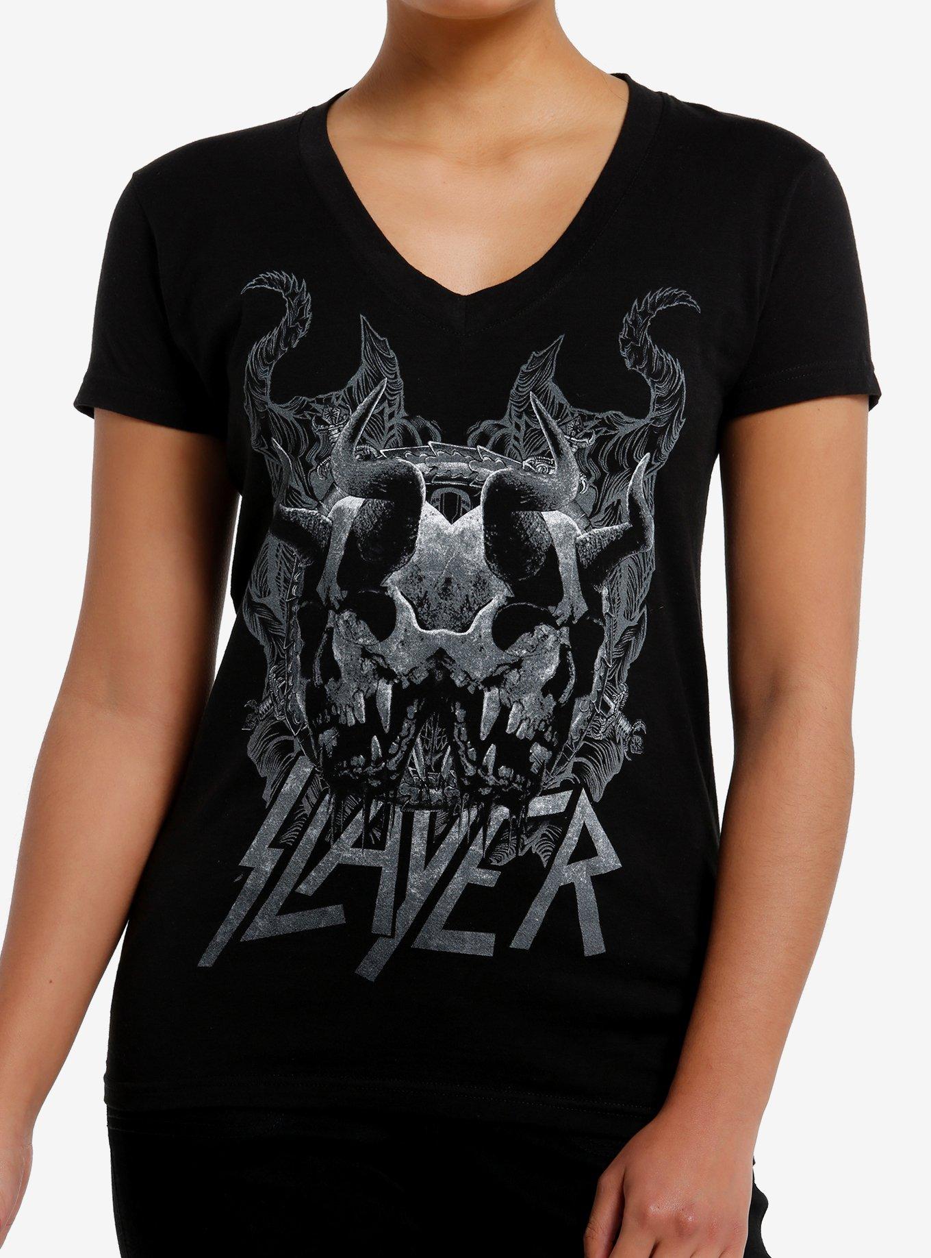 Slayer Horned Skulls Girls V-Neck T-Shirt | Trending Graphic Tee For Fans
