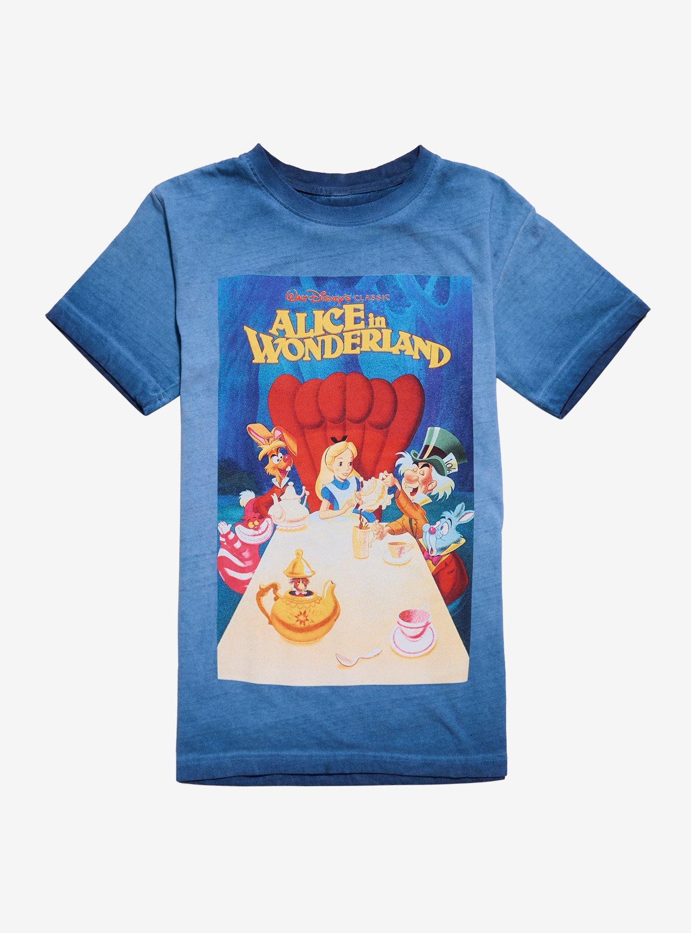 Disney Alice In Wonderland Poster Dark Wash Boyfriend Fit Girls T-Shirt | Trending Graphic Tee For Fans
